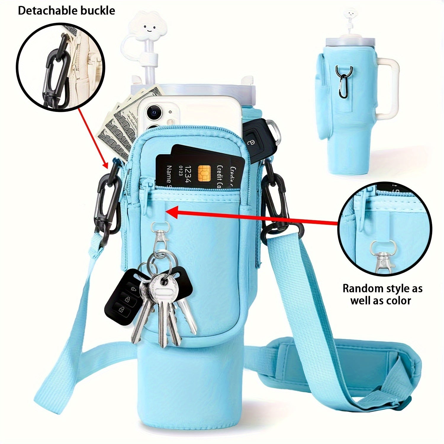 40oz Thermos Cup Holder Submersible Water Bottle Carrying Bag Handle Car Insulation Letter Mug Cover, Tumbler Chloroprene Rubber Water Bottle, Sports Mountaineering Cup Cover, Suitable for 5 Occasions, School, Outdoor, Climbi